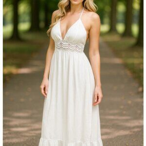 Boho Me Collection Maxi Dress Womens White Halter Top Summer NWT Size M